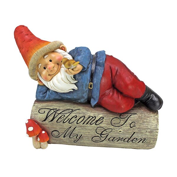 Design Toscano Gideon, the Garden Gnome Welcome Sign Statue - QM2746900