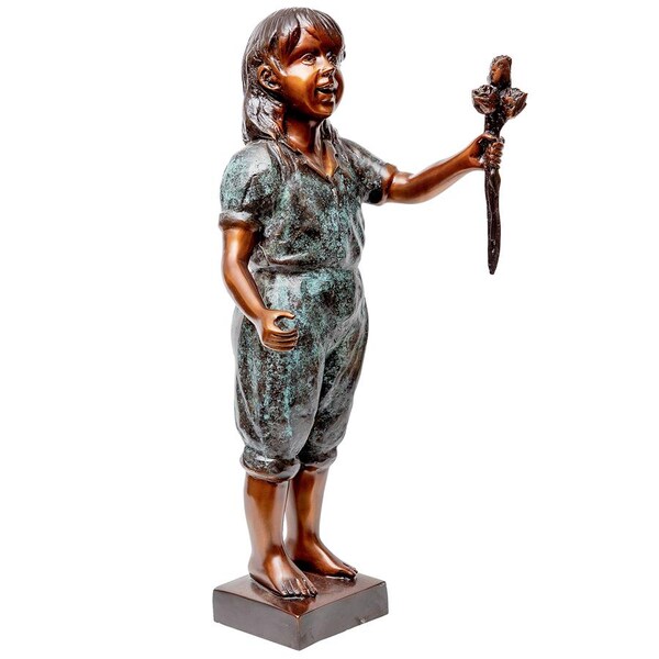 Design Toscano Olivia s Roses, Flower Girl Cast Bronze Garden Statue - DK2799