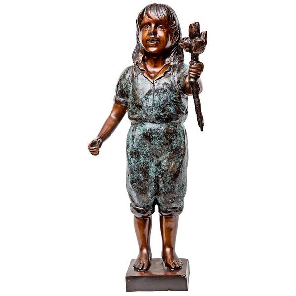 Design Toscano Olivia s Roses, Flower Girl Cast Bronze Garden Statue - DK2799
