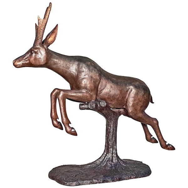 Design Toscano Leaping Pronghorn Antelope Cast Bronze Garden Statue - KW424