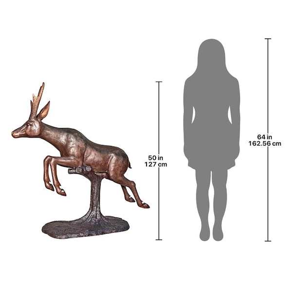 Design Toscano Leaping Pronghorn Antelope Cast Bronze Garden Statue - KW424