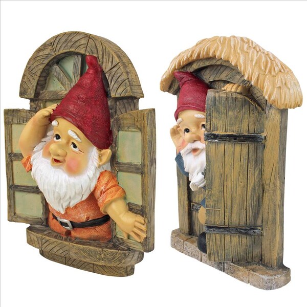 Design Toscano The Knothole Gnomes Garden Welcome Tree Sculpture: Window & Door Gnomes - QL94281