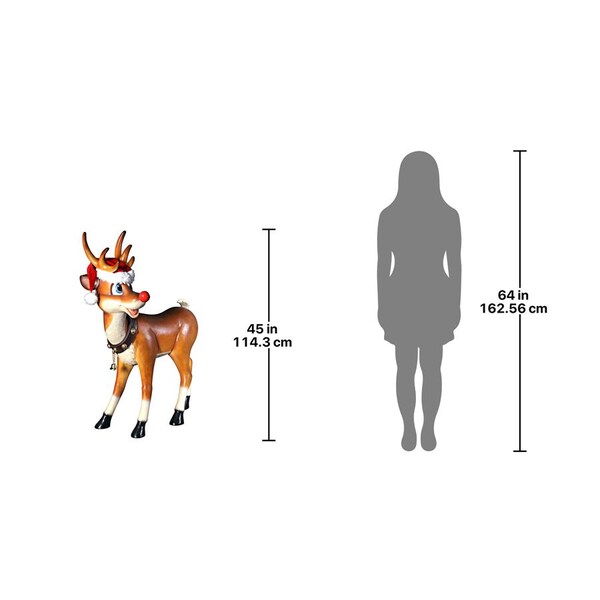 Design Toscano Santa's Red-Nosed Christmas Reindeer Statue: Standing Large - NE90078