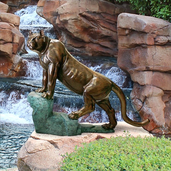 Design Toscano Cougar on a Rock Cast Bronze Garden Statue - KW28995