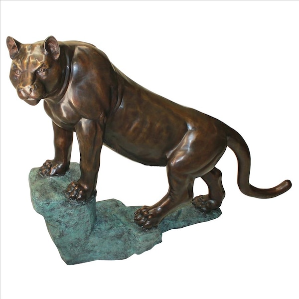 Design Toscano Cougar on a Rock Cast Bronze Garden Statue - KW28995