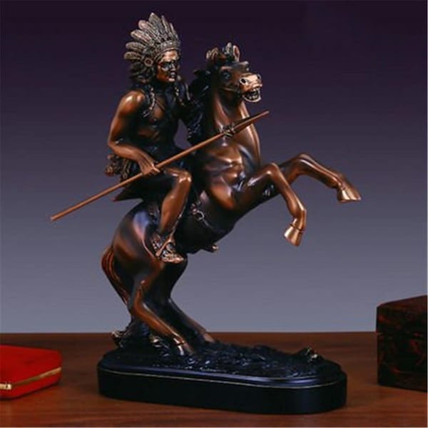 Marian Imports Marian Imports F Chief Holding Spear On Horse Bronze Statue - 14510