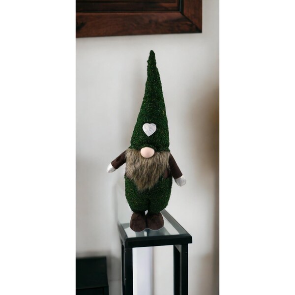 Homeroots 26 x 6.5 x 9.5 in. Topiary Dark Green & Brown Standing Gnome - 399312