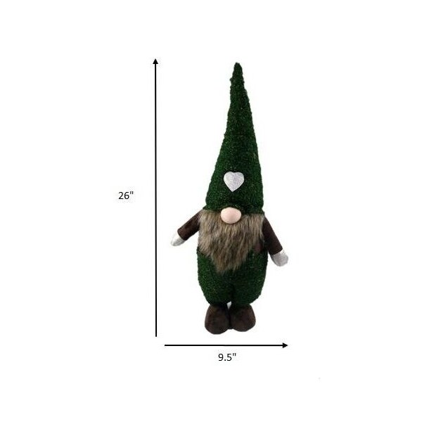 Homeroots 26 x 6.5 x 9.5 in. Topiary Dark Green & Brown Standing Gnome - 399312