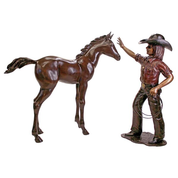 Design Toscano Rodeo Dreams: Cowgirl with Horse Cast Bronze Garden Statue Set - PB91051