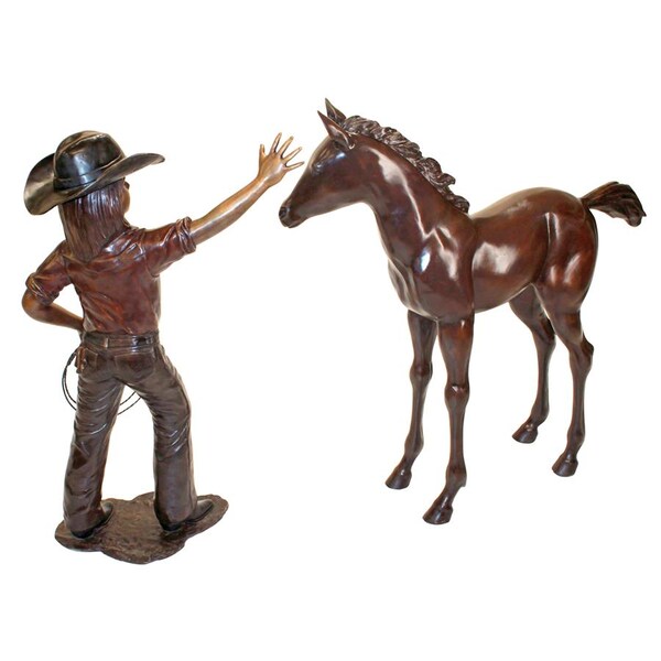 Design Toscano Rodeo Dreams: Cowgirl with Horse Cast Bronze Garden Statue Set - PB91051