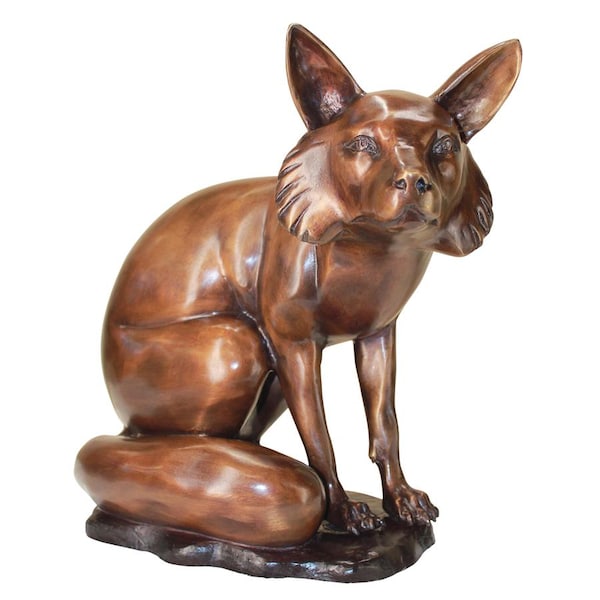 Design Toscano The Observant Sitting Fox Cast Bronze Garden Statue - KW28956