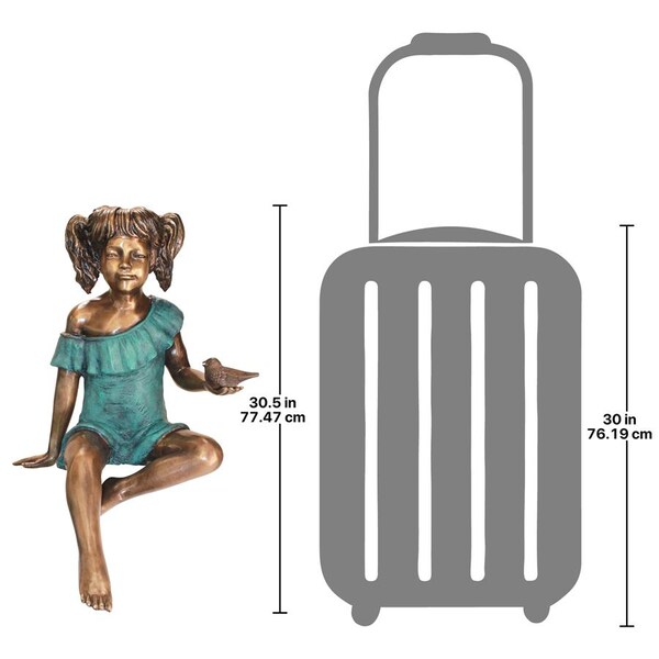Design Toscano Bridgette with Bird, Little Girl Cast Bronze Garden Statue - PN5639