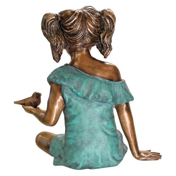 Design Toscano Bridgette with Bird, Little Girl Cast Bronze Garden Statue - PN5639