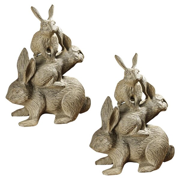 Design Toscano Bunched Bunnies Cast Iron Rabbit Statue, PK 2 - QH911134