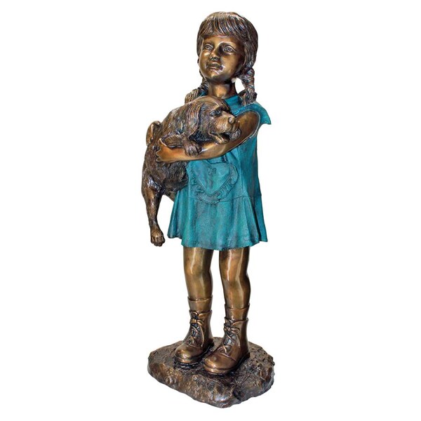 Design Toscano Can I Keep Him? Girl and Dog Cast Bronze Garden Statue - PN6569