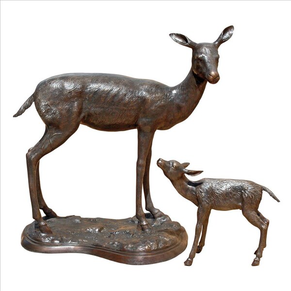 Design Toscano Standing Mother Doe and Baby Fawn Deer Bronze Garden Statue Set - AS9223681
