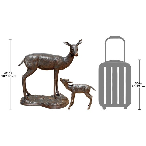 Design Toscano Standing Mother Doe and Baby Fawn Deer Bronze Garden Statue Set - AS9223681