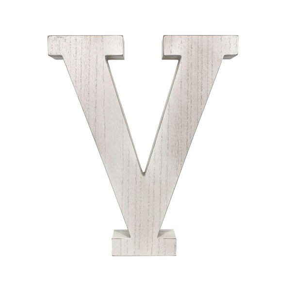 Palacedesigns 16 in. Distressed Wooden Initial Letter V Sculpture, White Wash - PA3105873