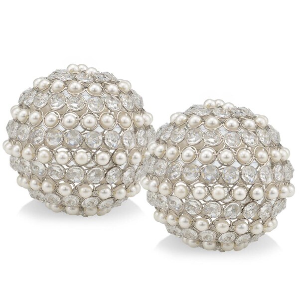 Palacedesigns 5 in. Faux Crystal Decorative Orb Sculptures, Silver & Clear, 2PK - PA3105039