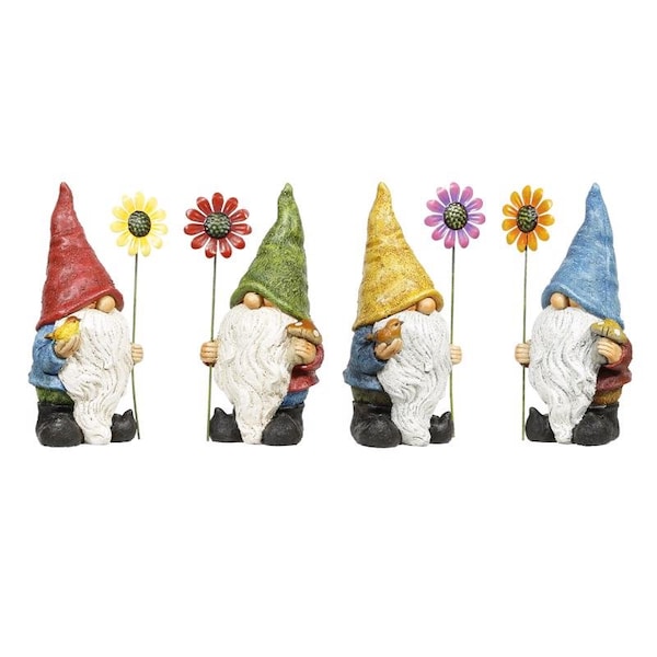 Alpine Alpine Polyresin Multi-color 10 in. Gnome with Flower Statue, PK4 - WQA1380ABB