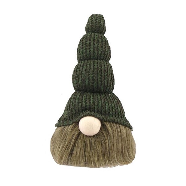 Homeroots 14 in. Chunky Knit Hat Fabric Sitting Gnome Sculpture, Green - 483532