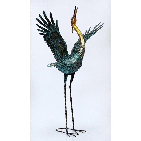 Espectaculo AI-GG9505-Q01 Heron Looking Up with Raised Wings Metal Garden Sculpture, Multi Color - ES3603699