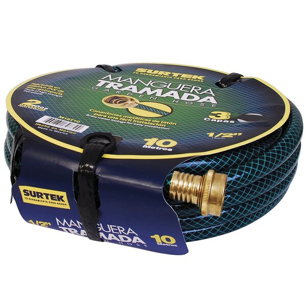 Surtek Green Woven Garden Hose with Metallic Connector 12 10M Reel - M12T10