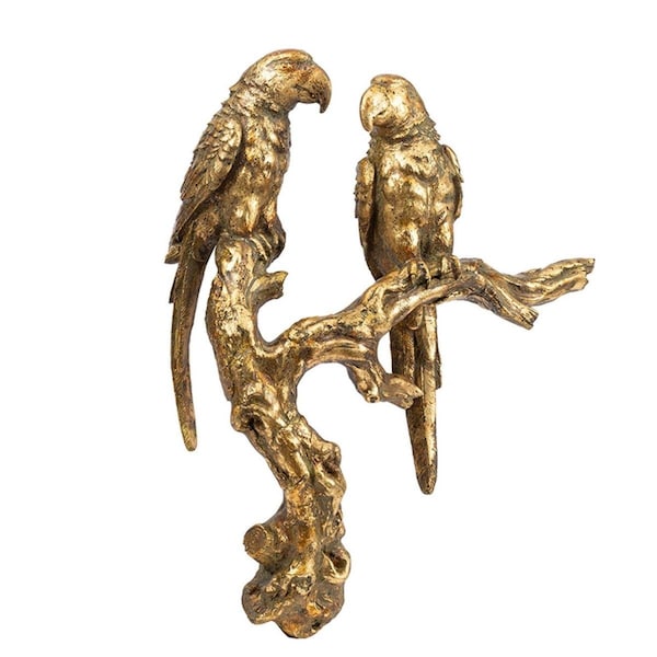 Homeroots Antiqued Gold Parrots Sculpture - 401320
