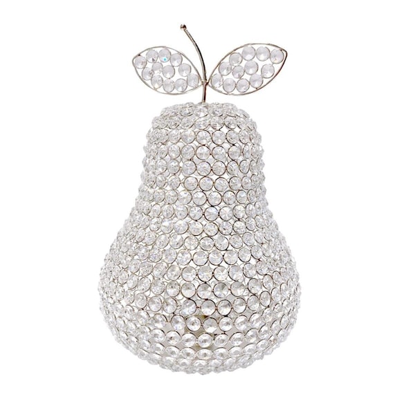 Homeroots 17.5 in. Jumbo Faux Crystal Silver Pear Sculpture - 379772