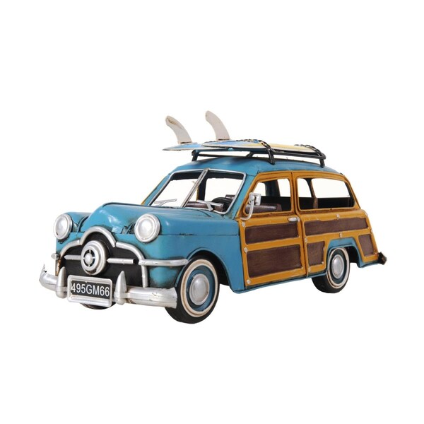 Palacedesigns 6 in. Metal Hand Painted Decorative Car, Blue & Yellow - PA3680282