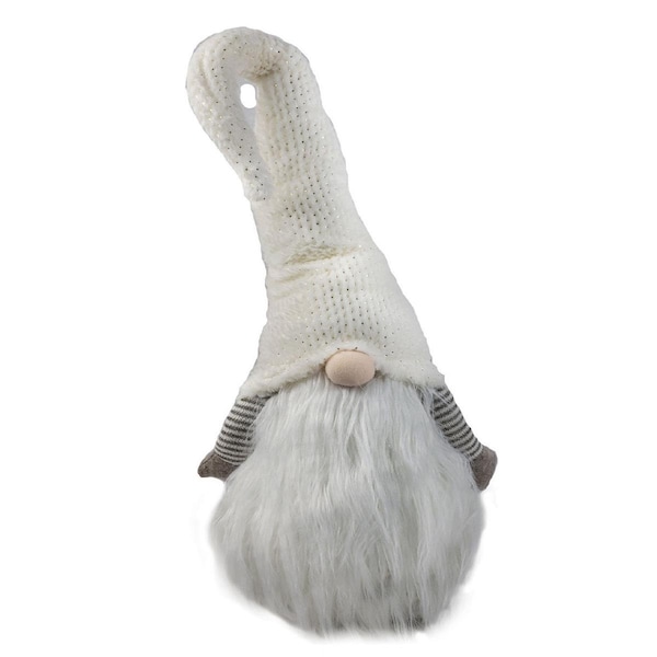 Homeroots 32 in. Long Hat Fabric Sitting Gnome Sculpture, White - 483534