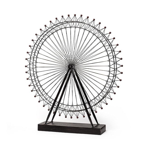 Palacedesigns 32 x 29 x 5 in. Black Metal & Wood London Eye Moveable Sculpture - PA3089537