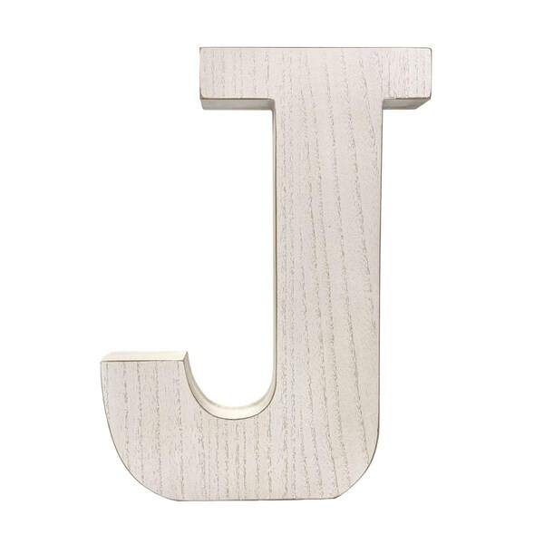 Homeroots 16 in. Distressed Wooden Initial Letter J Sculpture, White Wash - 478362