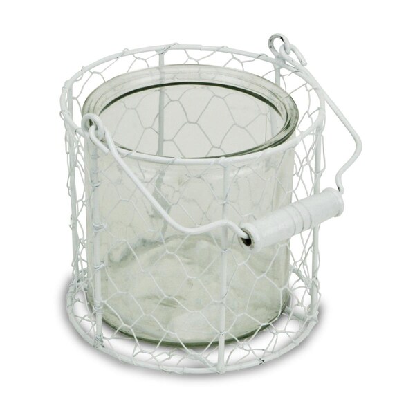 Homeroots 5.25 in. Wire Basket & Glass Jar, White & Clear - 488160