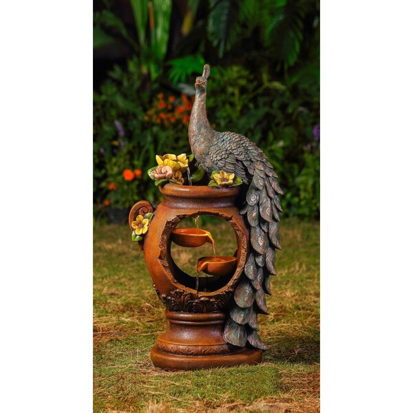Jeco Peacock Water Fountain with LED Lighting - FCL163