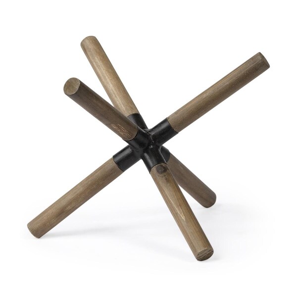 Homeroots 6 x 9 x 9 in. Wood & Metal Jack Shaped Decor Piece, Brown - 392490