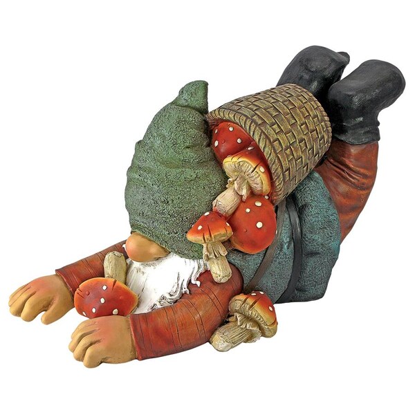 Design Toscano Clumsy Karl the Mushroom Hunter Gnome Statue - QM2477000