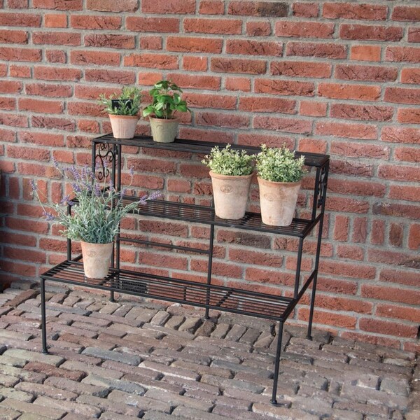 Esschert Design 51.5 x 78.9 x 65.3 cm Iron Three Shelf Folding Tagre, Black - BPH103