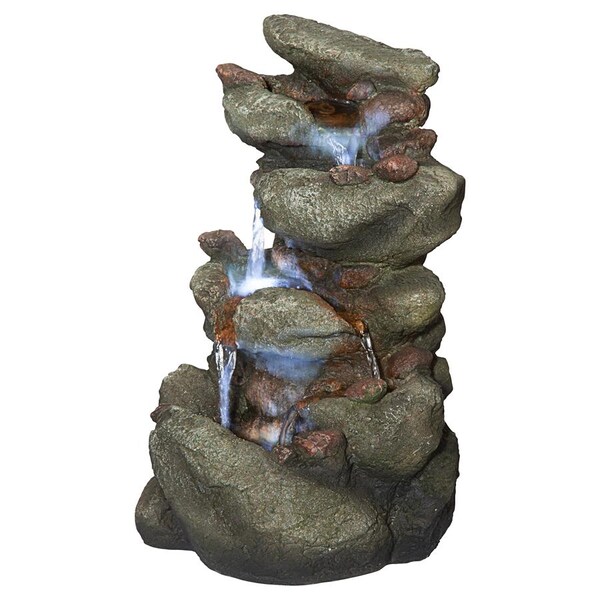 Design Toscano Rocky Range Pass Cascading Waterfall Illuminated Tabletop Fountain - QN170014