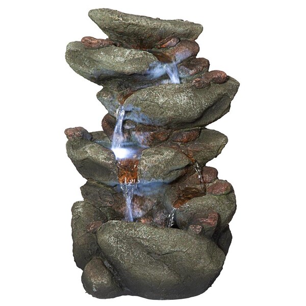 Design Toscano Rocky Range Pass Cascading Waterfall Illuminated Tabletop Fountain - QN170014