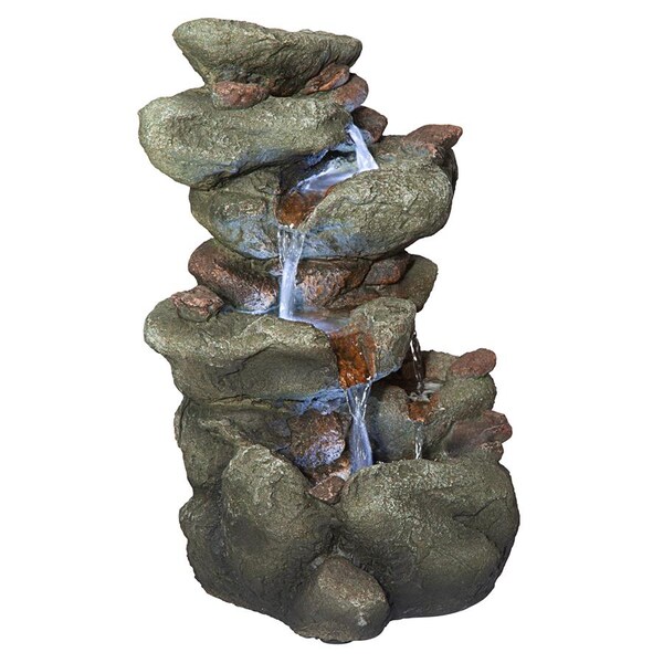 Design Toscano Rocky Range Pass Cascading Waterfall Illuminated Tabletop Fountain - QN170014