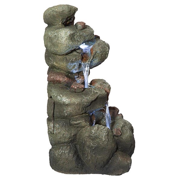 Design Toscano Rocky Range Pass Cascading Waterfall Illuminated Tabletop Fountain - QN170014