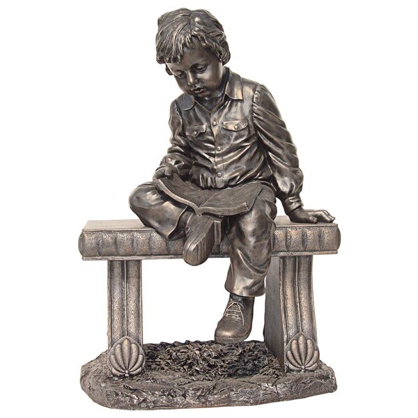 Design Toscano Bobby and His Book Boy on Bench Garden Statue - KY1242