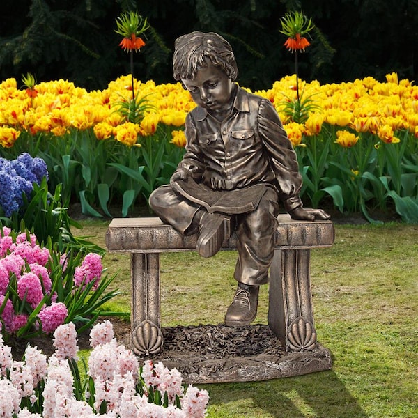 Design Toscano Bobby and His Book Boy on Bench Garden Statue - KY1242