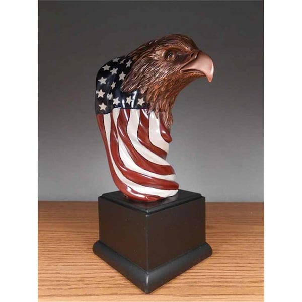 Dwellingdesigns F Eagle Head With Flag Bronze Plated Resin Sculpture - DW2619783