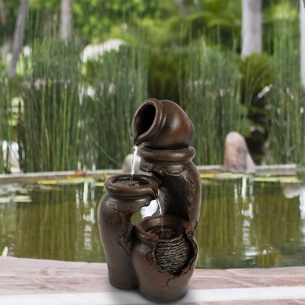 Pure Garden Outdoor 3-Tier Fountain with Hand Painted Cascading Water Feature, .9 Gallon Capacity - 50-LG1180