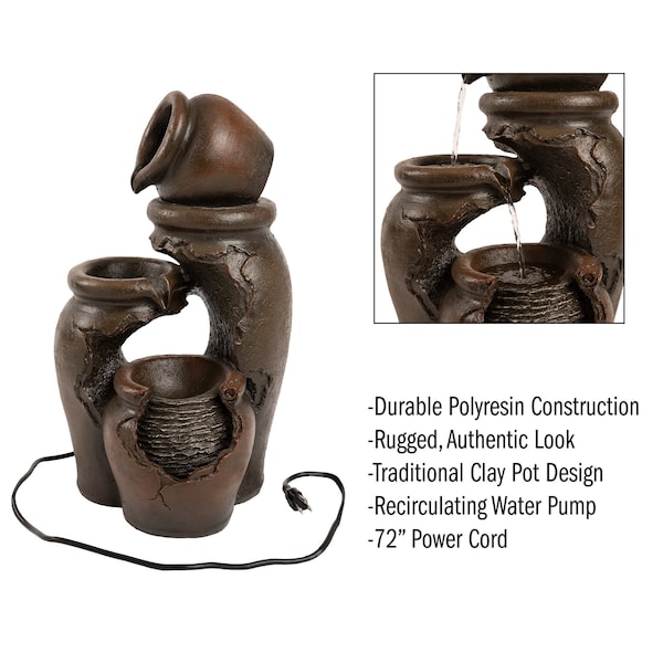 Pure Garden Outdoor 3-Tier Fountain with Hand Painted Cascading Water Feature, .9 Gallon Capacity - 50-LG1180