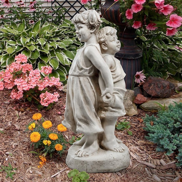 Design Toscano Back to Back Brother and Sister Garden Children Statue - SH380181