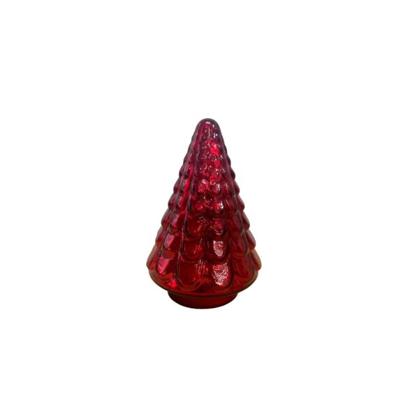 Homeroots 7 in. Glass Christmas Tree Sculpture, Embossed Red - 489093
