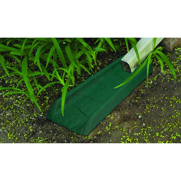 Emsco Group 24in Decorative Downspout Rain Splash Block with Natural Stone Texture, Hunter Green - 2104-1